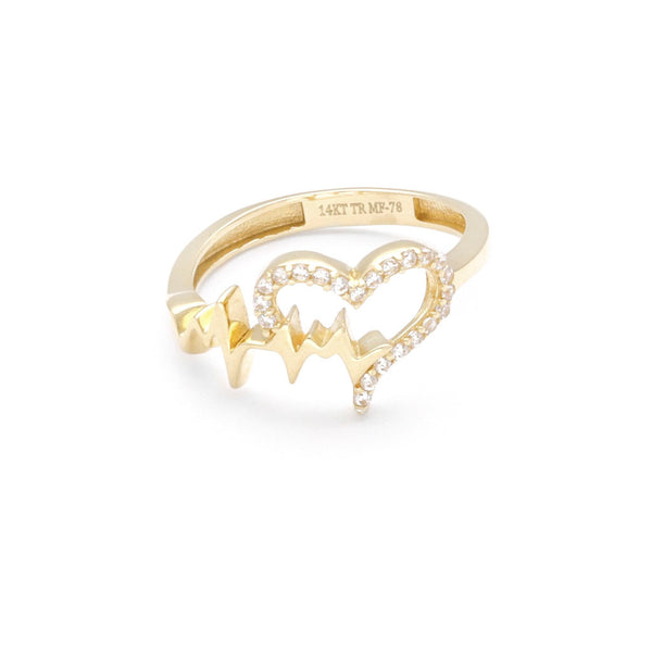 Anillo diseño especial motivo corazón con circonias en oro amarillo 14 kilates.