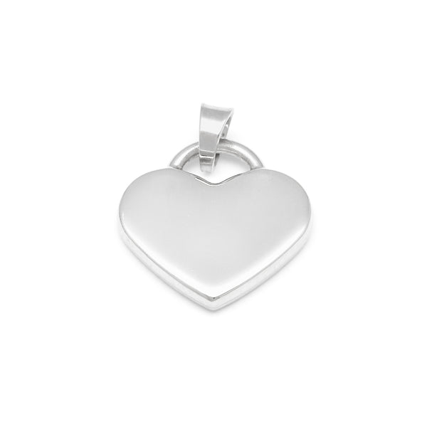 Dije liso motivo corazón en oro blanco 14 kilates.