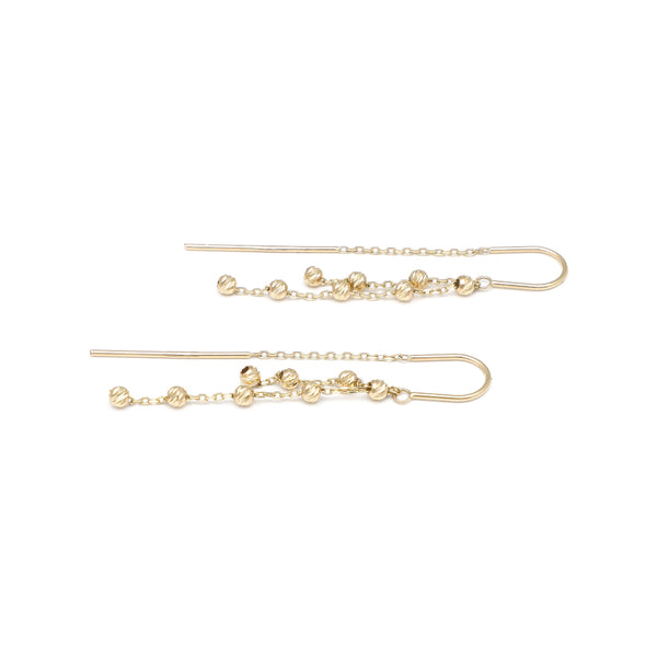 Aretes diseño especial con colgantes en oro amarillo 14 kilates.