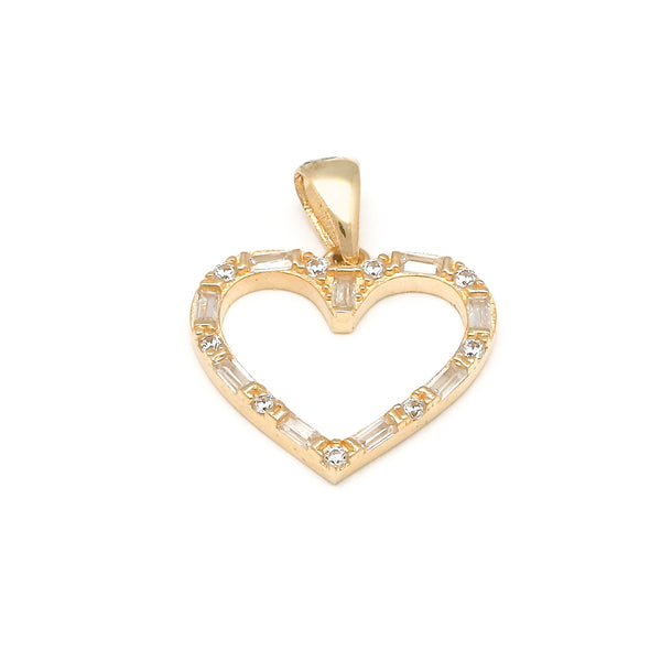 Dije diseño especial motivo corazón con circonias en oro amarillo 14 kilates.