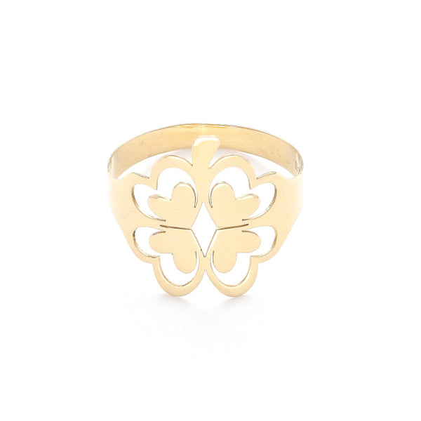 Anillo calado motivo trébol en oro amarillo 14 kilates.