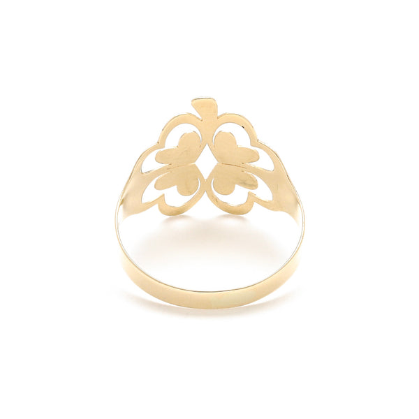 Anillo calado motivo trébol en oro amarillo 14 kilates.