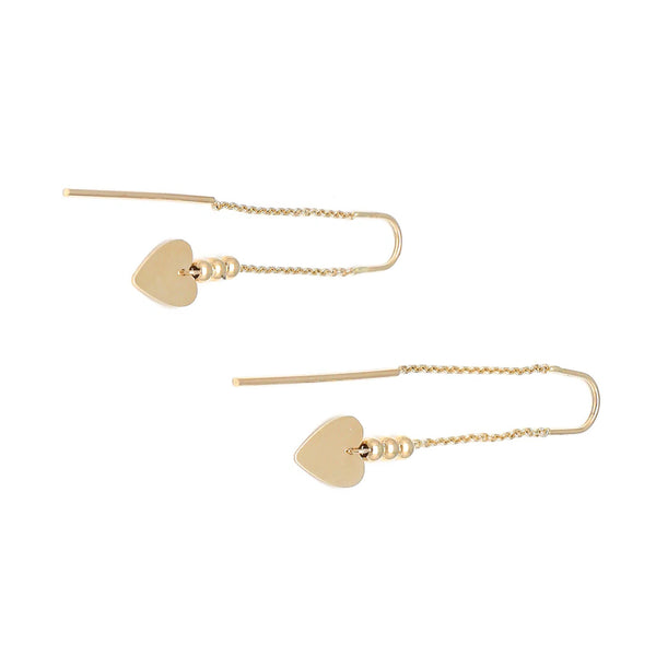 Aretes diseño especial con colgantes motivo corazón en oro amarillo 14 kilates.