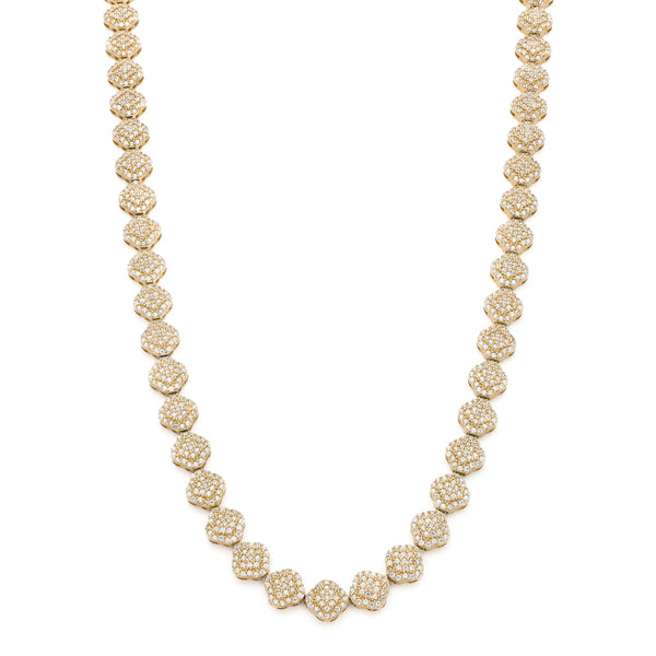 Collar eslabón articulado con circonias motivo flor en oro amarillo 14 kilates.