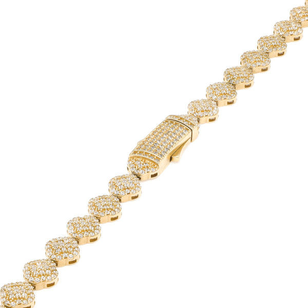 Collar eslabón articulado con circonias motivo flor en oro amarillo 14 kilates.