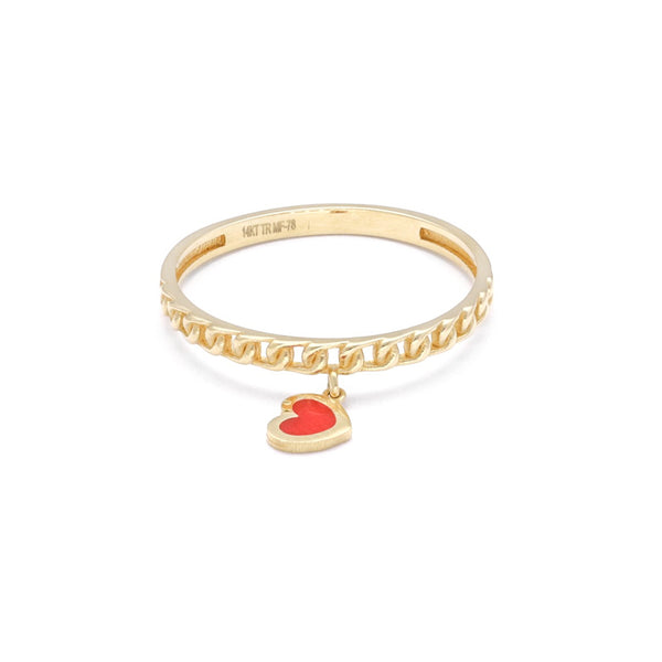 Anillo calado con colgante motivo corazón en oro amarillo 14 kilates.