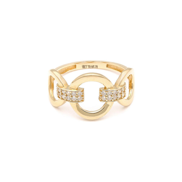 Anillo calado con circonias en oro amarillo 14 kilates.