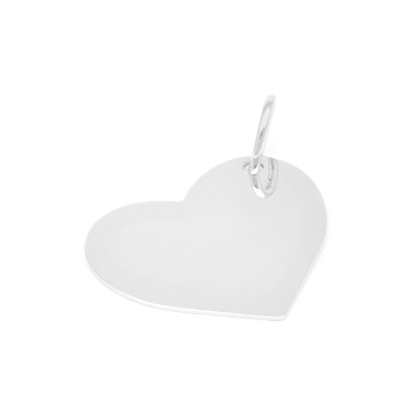 Dije liso motivo corazón en oro blanco 14 kilates.