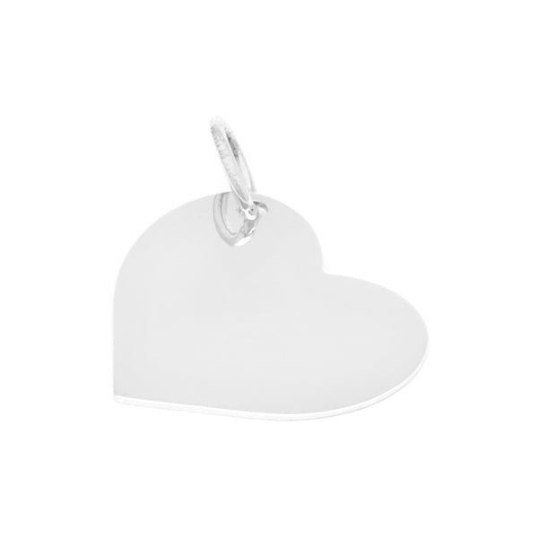 Dije liso motivo corazón en oro blanco 14 kilates.