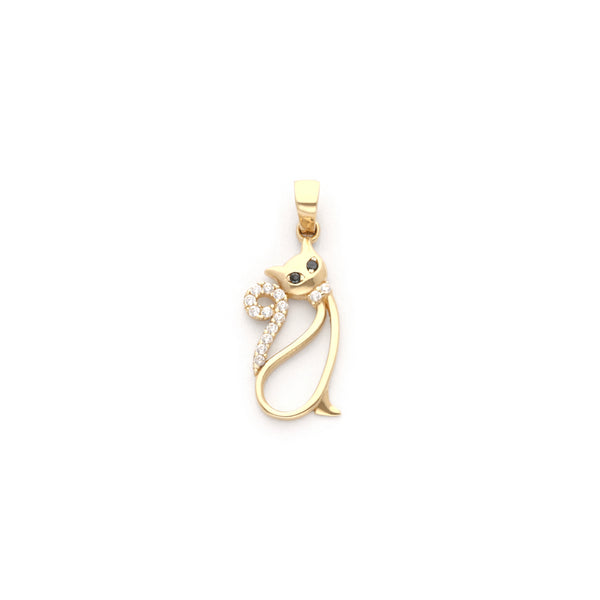 Dije calado motivo gato con sintéticos en oro amarillo 14 kilates.