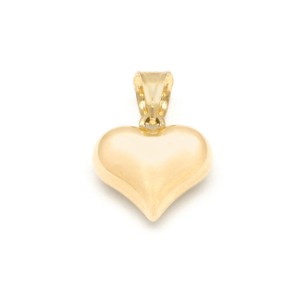 Dije hueco motivo corazón en oro amarillo 14 kilates.