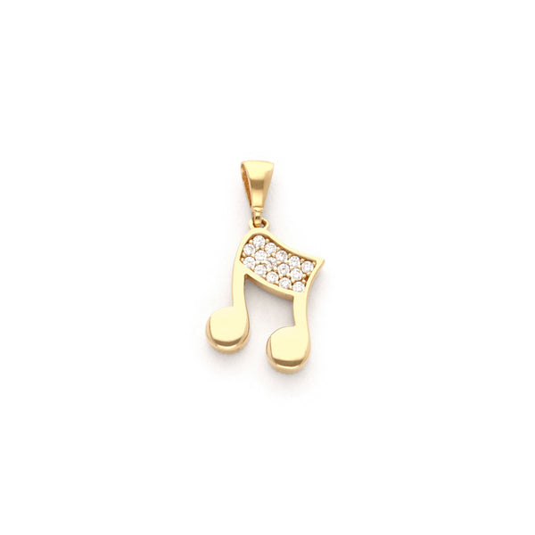 Dije diseño especial motivo nota musical con circonias en oro amarillo 14 kilates.
