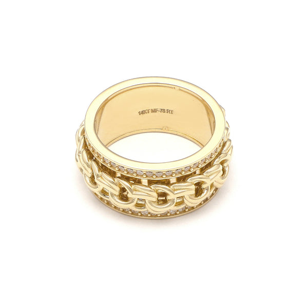 Argolla giratoria con circonias en oro amarillo 14 kilates.