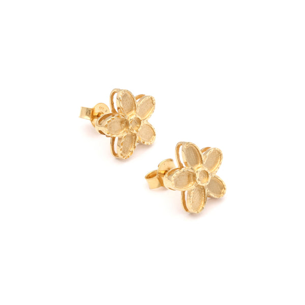Aretes diseño especial motivo flor en oro amarillo 14 kilates.