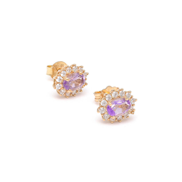 Aretes diseño especial con sintéticos en oro amarillo 14 kilates.