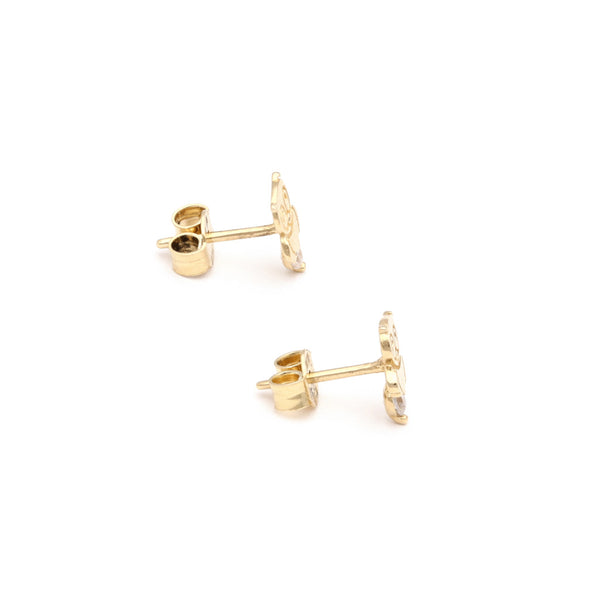 Aretes labrados con circonias motivo búho en oro amarillo 14 kilates.