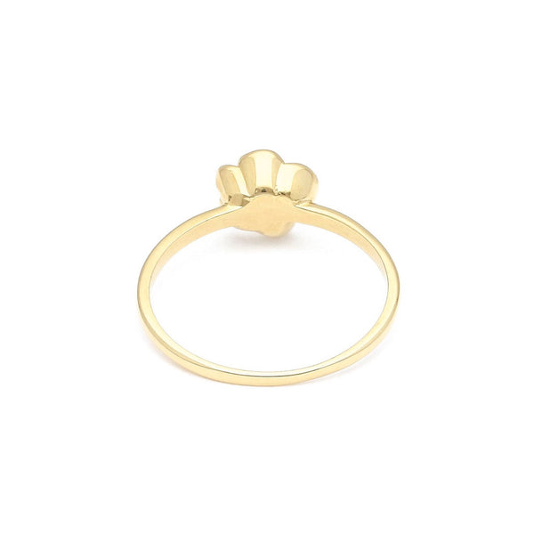 Anillo liso motivo flor en oro amarillo 14 kilates.
