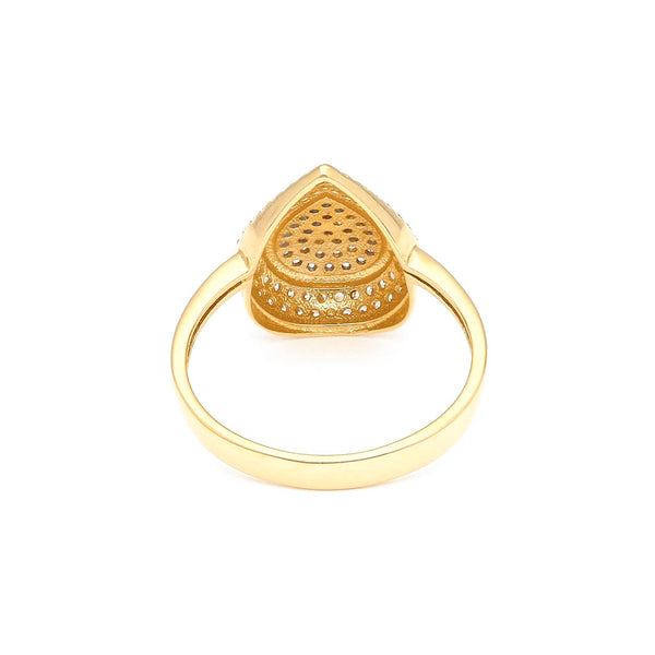 Anillo diseño especial con circonias motivo gota en oro amarillo 14 kilates.
