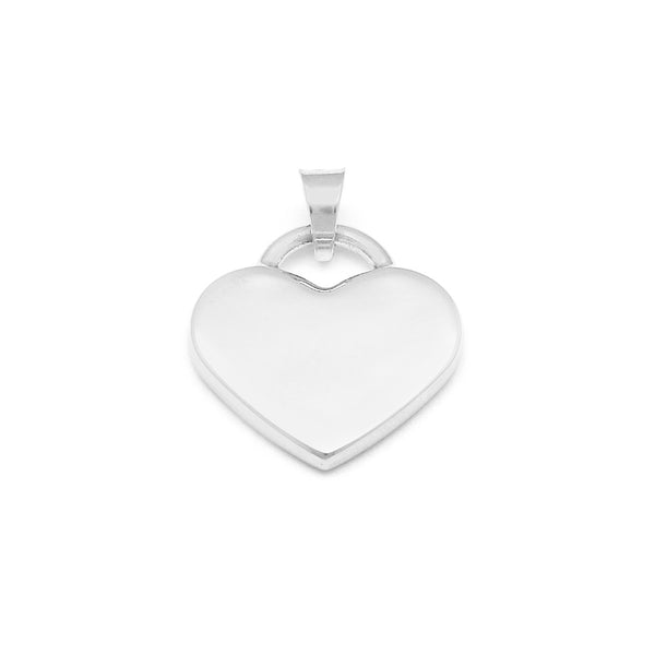 Dije liso motivo corazón en oro blanco 14 kilates.