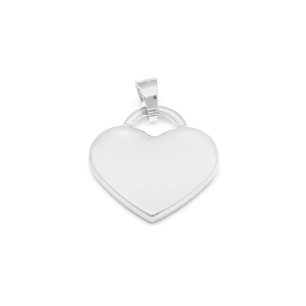Dije liso motivo corazón en oro blanco 14 kilates.