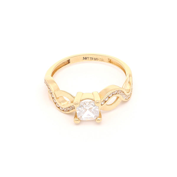 Anillo de compromiso con circonias en oro amarillo 14 kilates.