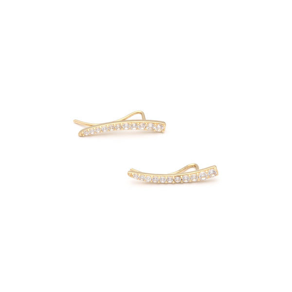 Aretes estilizados con circonias en oro amarillo 14 kilates.