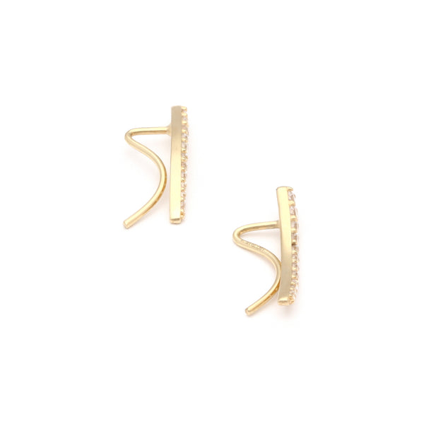 Aretes estilizados con circonias en oro amarillo 14 kilates.