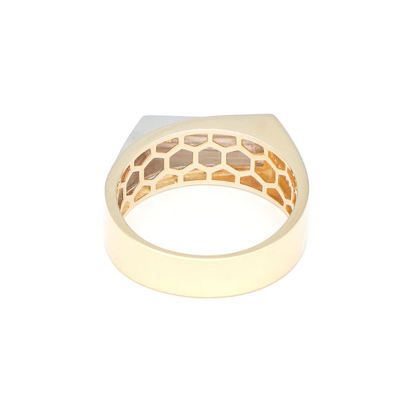 Anillo diseño especial con circonias en oro dos tonos 14 kilates.