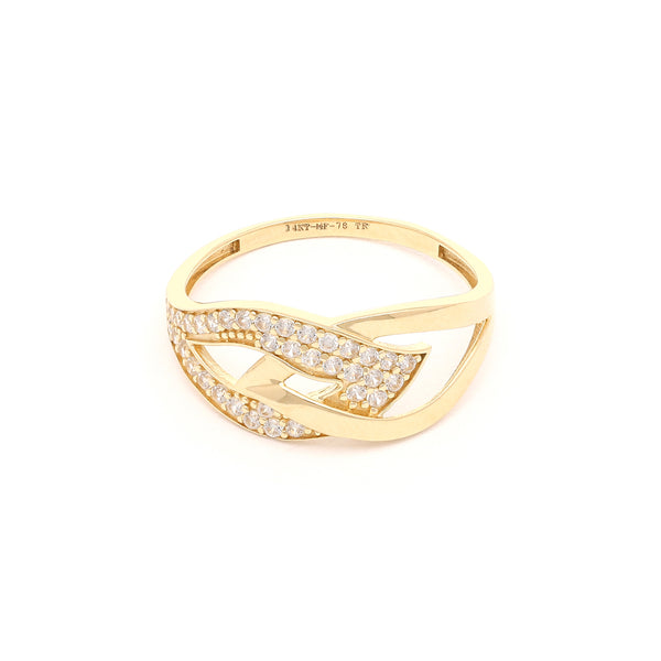 Anillo diseño especial con circonias en oro amarillo 14 kilates.
