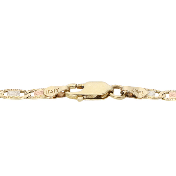 Pulsera eslabón nudo marino en oro tres tonos 14 kilates.