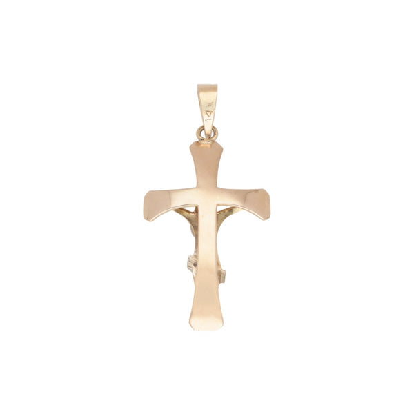 Crucifijo estilizado con diamantes en oro rosa 14 kilates.