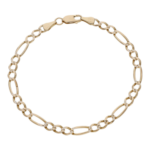 Pulsera de tres eslabones por uno platinados en oro amarillo 14 kilates.