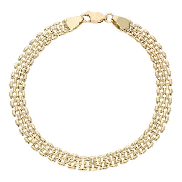 Pulsera eslabón laminado en oro amarillo 14 kilates.