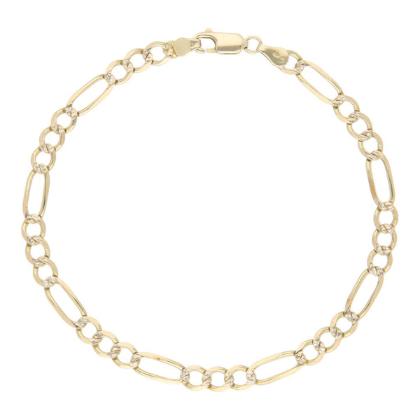 Pulsera de tres eslabones por uno platinados en oro amarillo 14 kilates.