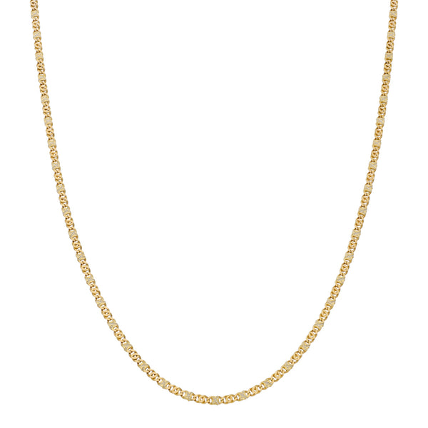 Collar eslabón nudo egipcio platinado en oro amarillo 14 kilates.