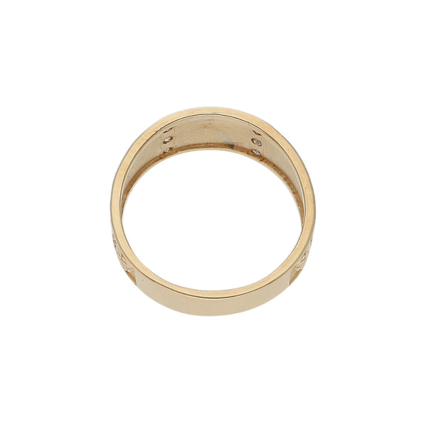 Anillo diseño especial motivo figuras diferentes con circonias en oro amarillo 14 kilates.