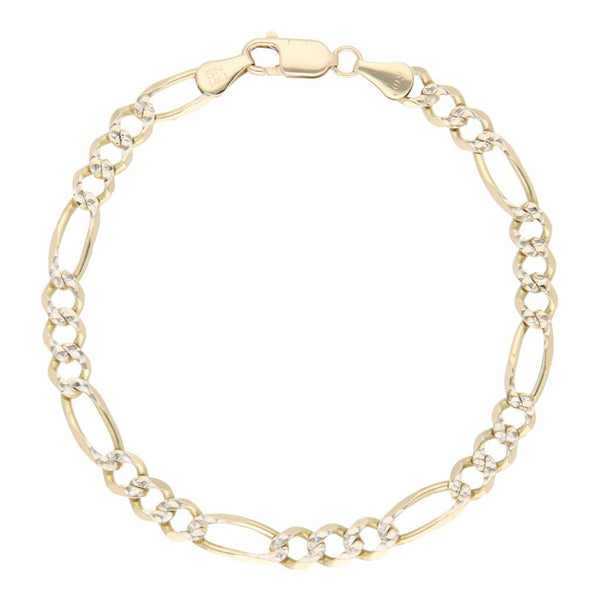 Pulsera de tres eslabones por uno platinado en oro amarillo 14 kilates.