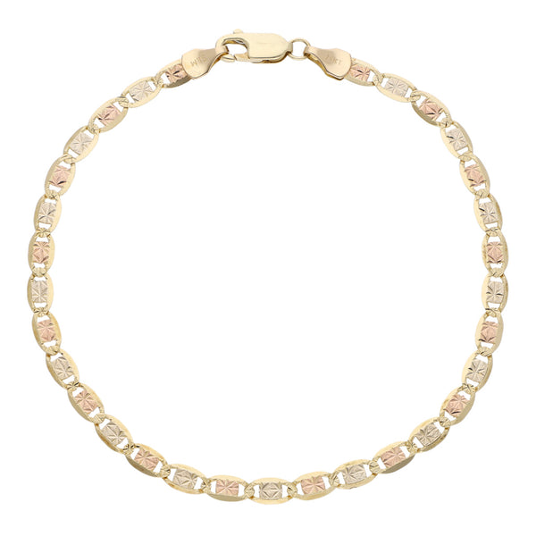 Pulsera eslabón nudo marino en oro tres tonos 14 kilates.