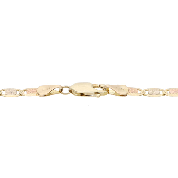 Pulsera eslabón nudo marino en oro tres tonos 14 kilates.