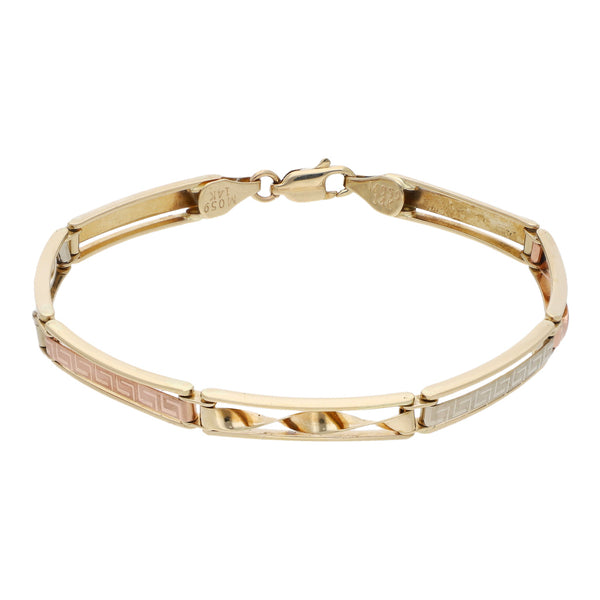 Pulsera eslabón articulado en oro tres tonos 14 kilates.