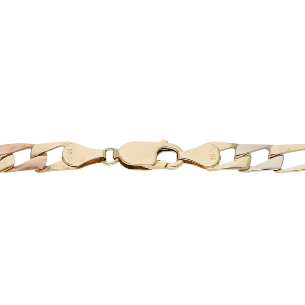 Pulsera eslabón laminado en oro tres tonos 14 kilates.