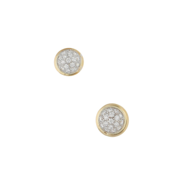Aretes diseño especial con circonias en oro dos tonos 14 kilates.
