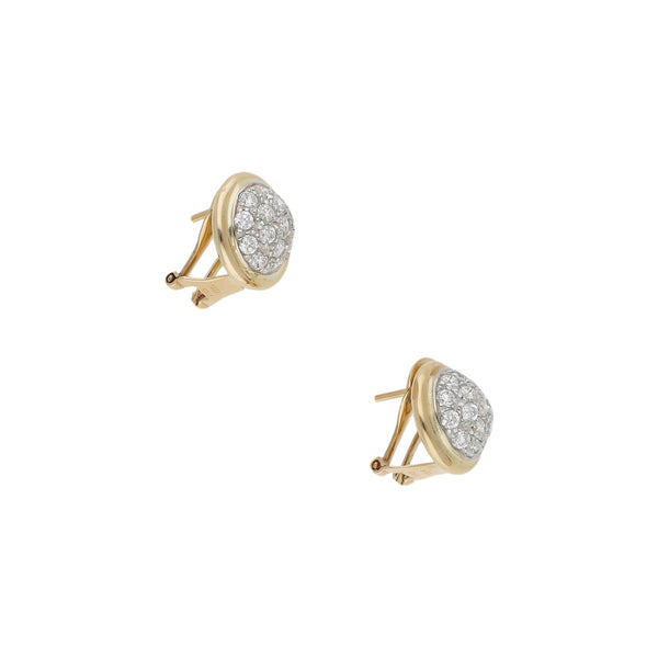 Aretes diseño especial con circonias en oro dos tonos 14 kilates.