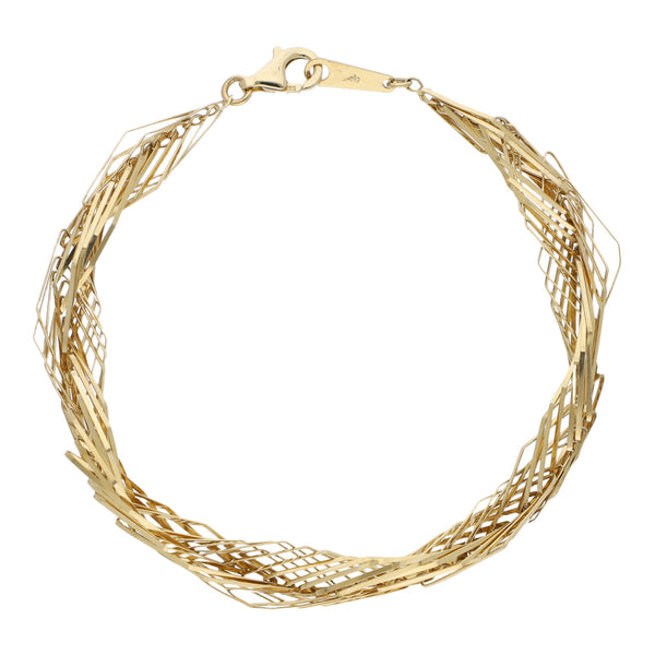 Pulsera eslabón tejido en oro amarillo 14 kilates.