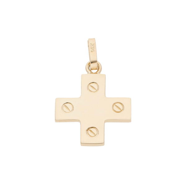 Cruz diseño especial motivo tornillos simulados en oro amarillo 14 kilates.