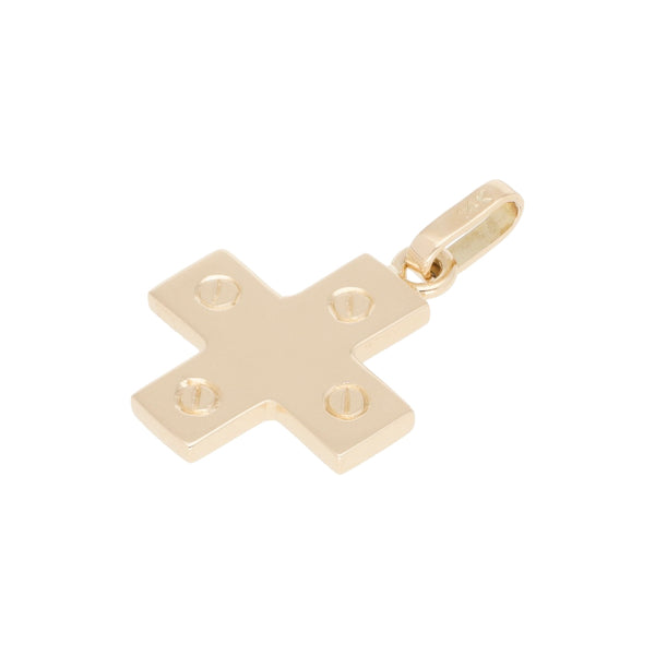 Cruz diseño especial motivo tornillos simulados en oro amarillo 14 kilates.