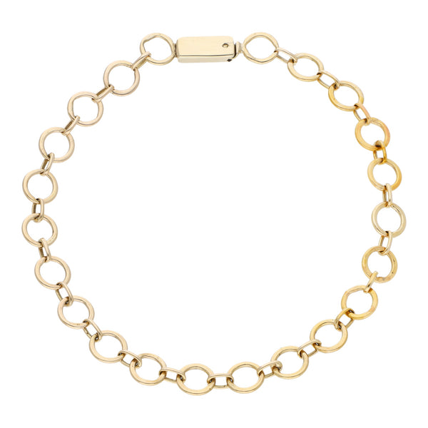 Pulsera eslabón cruzado en oro amarillo 14 kilates.