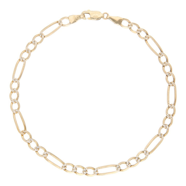 Pulsera de tres eslabones por uno platinados en oro amarillo 14 kilates.