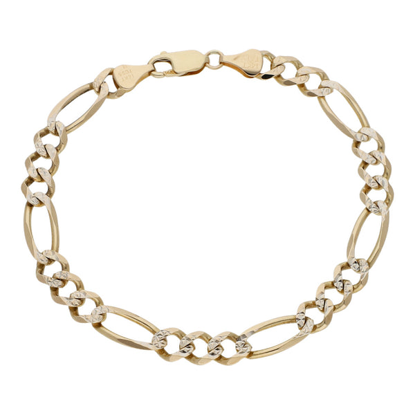Pulsera de tres eslabones por uno platinado en oro amarillo 14 kilates.