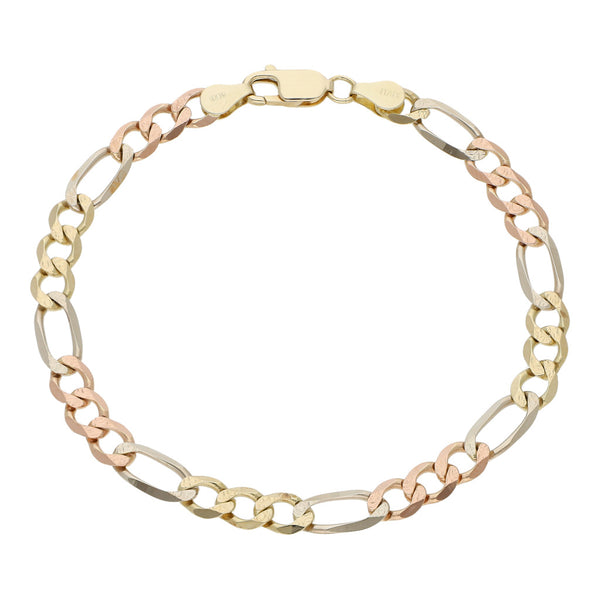 Pulsera de tres eslabones por uno en oro tres tonos 14 kilates.